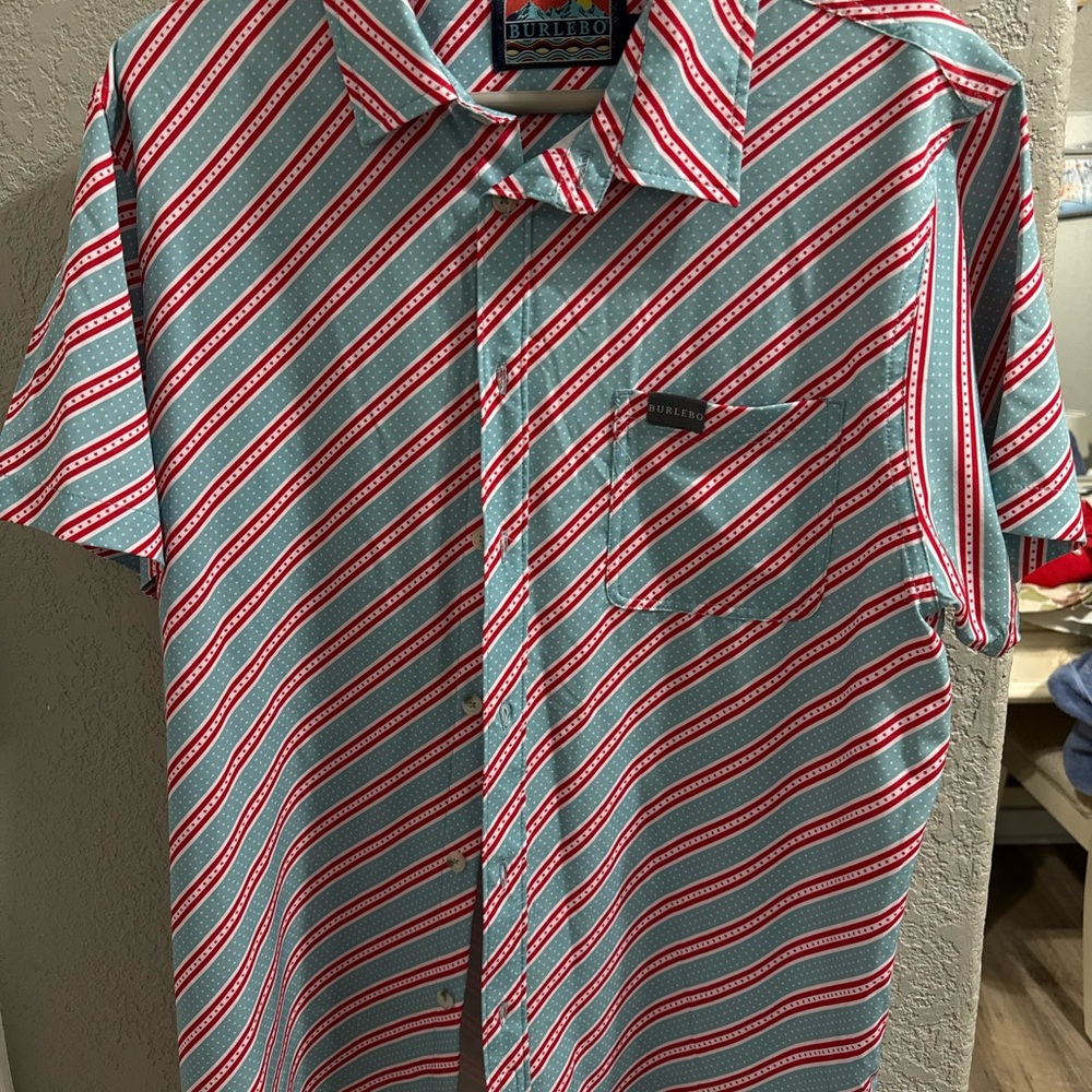 BURLEBO Red and Blue Striped Casual Shirt